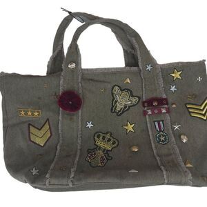 Steve Madden Canvas Military Inspired Tote Bag Patches Green New